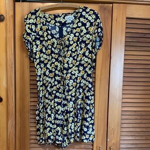 Navy Daisy Print Button-Front Dress